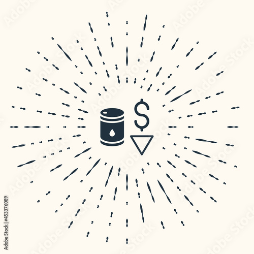 Grey Drop in crude oil price icon isolated on beige background. Oil industry crisis concept. Abstract circle random dots. Vector
