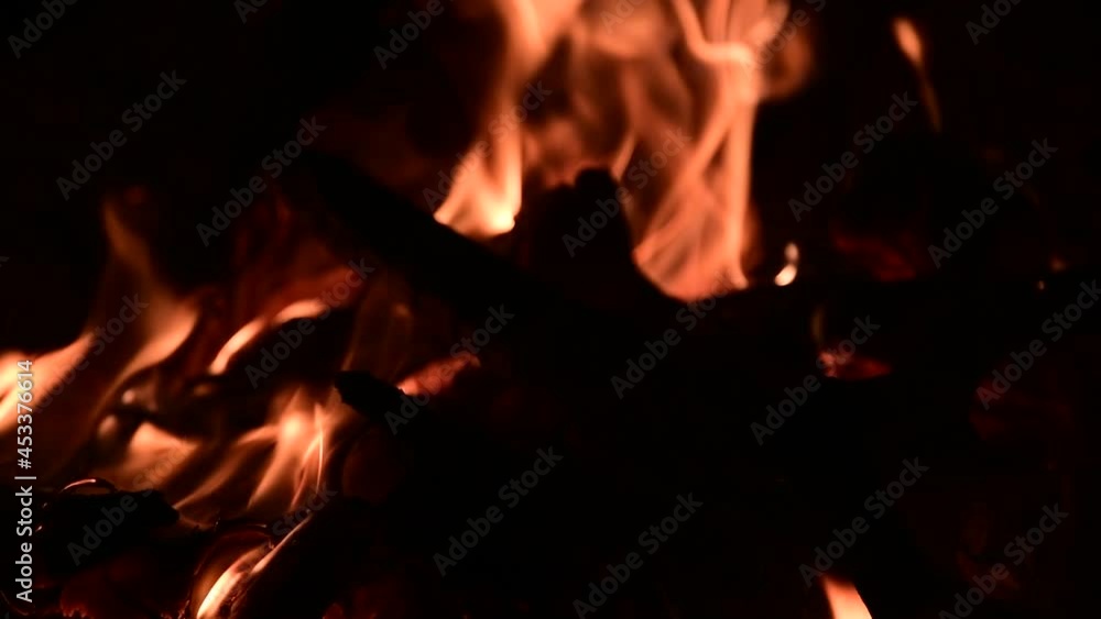 Firewood burning in a campfire in the evening Firewood burning in a campfire in the evening