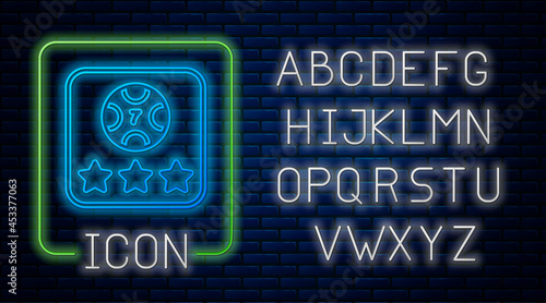 Glowing neon Online poker table game icon isolated on brick wall background. Online casino. Neon light alphabet. Vector