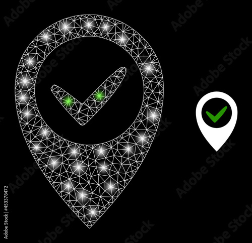 Magic mesh vector right place with glare effect. White mesh, glare spots on a black background with right place icon. Mesh and glare elements are placed on different layers.