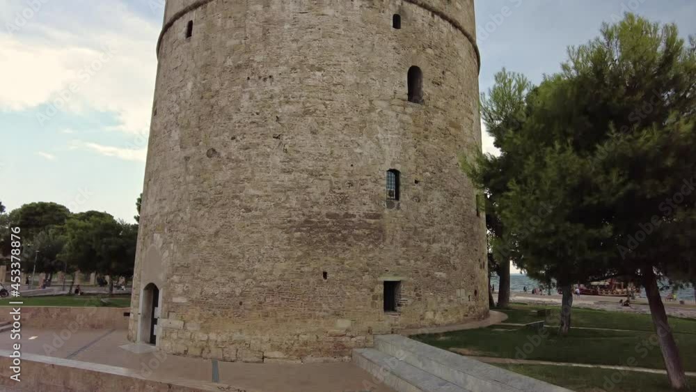 White Tower of Thessaloniki city, on a cloudy summer day, 4K video White Tower of Thessaloniki city, on a cloudy summer day, 4K video