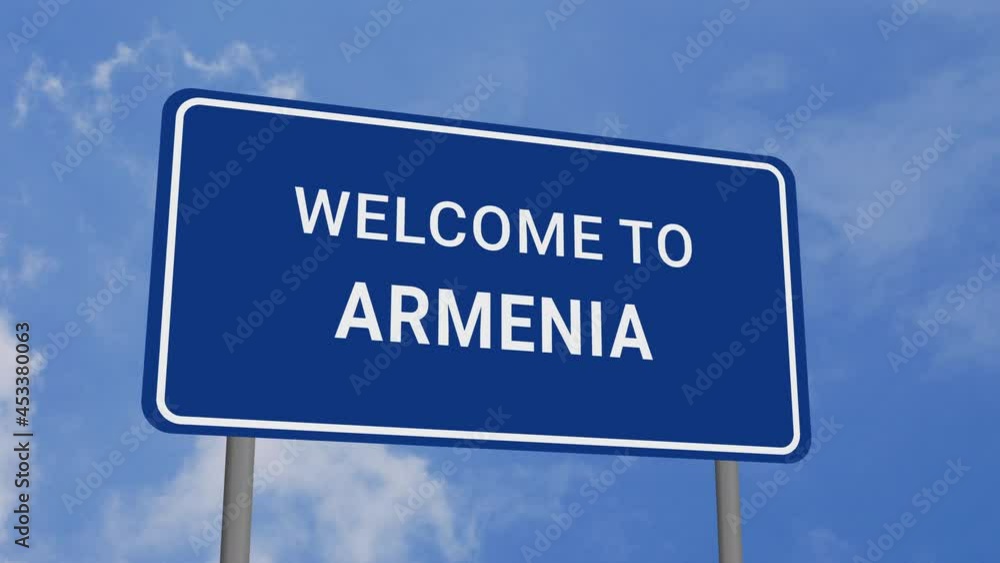 Welcome to Armenia Road Sign on Clear Blue Sky with Rapid Moving Clouds. Welcome to Armenia Road Sign on Clear Blue Sky with Rapid Moving Clouds.