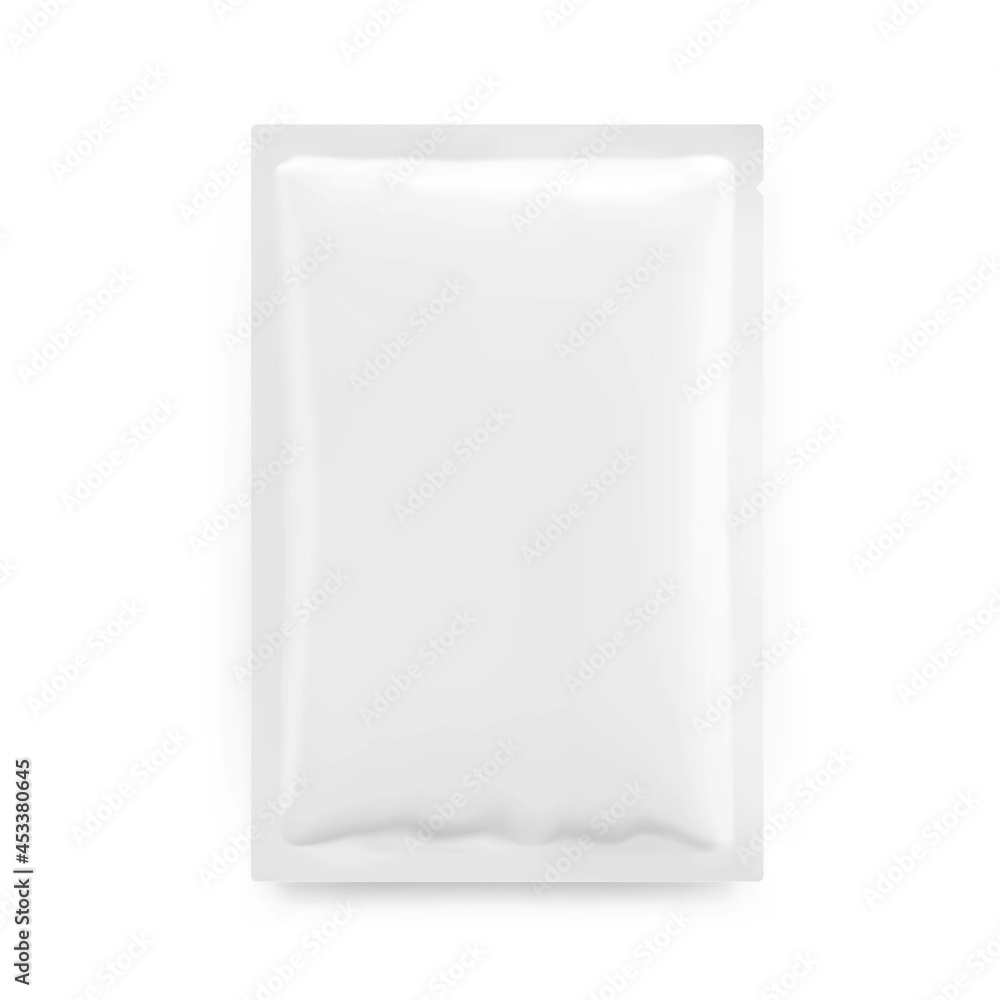 Blank sachet packaging mockup for food, cosmetic and hygiene. Vector illustration on white background. Ready for your design. EPS10. Blank sachet packaging mockup for food, cosmetic and hygiene. Vector illustration on white background. Ready for your design. EPS10.