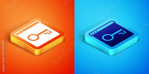 Isometric Secure your site with HTTPS, SSL icon isolated on orange and blue background. Internet communication protocol. Vector