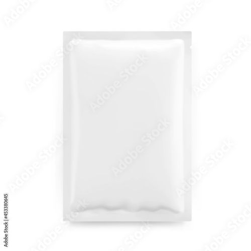 Blank sachet packaging mockup for food, cosmetic and hygiene. Vector illustration on white background. Ready for your design. EPS10.	