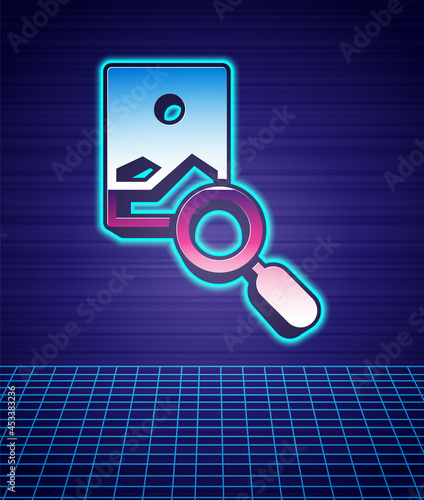 Retro style Photo retouching icon isolated futuristic landscape background. Photographer, photography, retouch icon. 80s fashion party. Vector