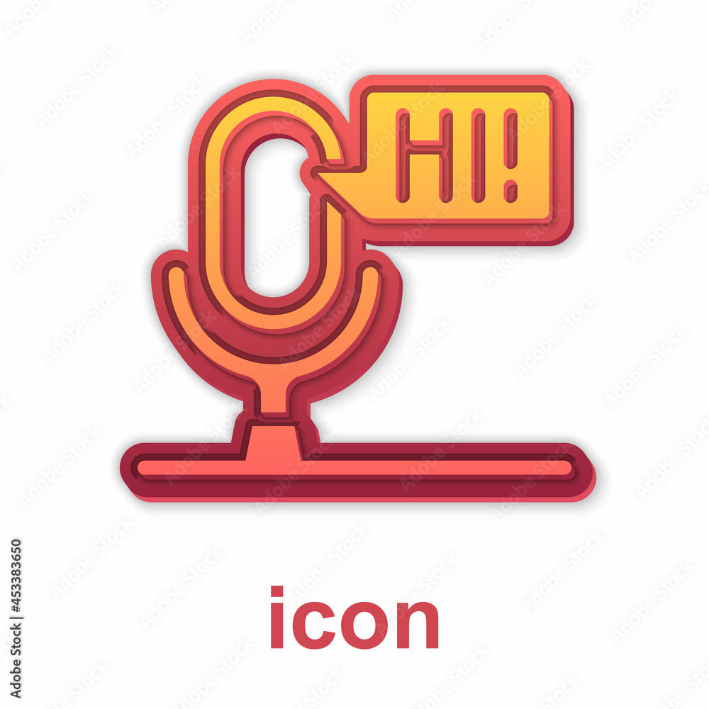 Gold Microphone voice device icon isolated on white background. Microphone interpreter and alphabet letters. Vector Gold Microphone voice device icon isolated on white background. Microphone interpreter and alphabet letters. Vector