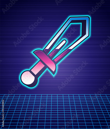 Retro style Sword toy icon isolated futuristic landscape background. 80s fashion party. Vector