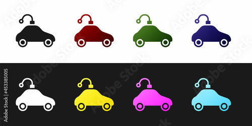 Set Radio controlled car toy icon isolated on black and white background. Control remote car toy. Vector