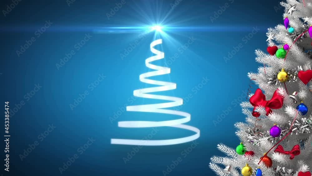 Animation of christmas tree formed with blue ribbon on blue background Animation of christmas tree formed with blue ribbon on blue background