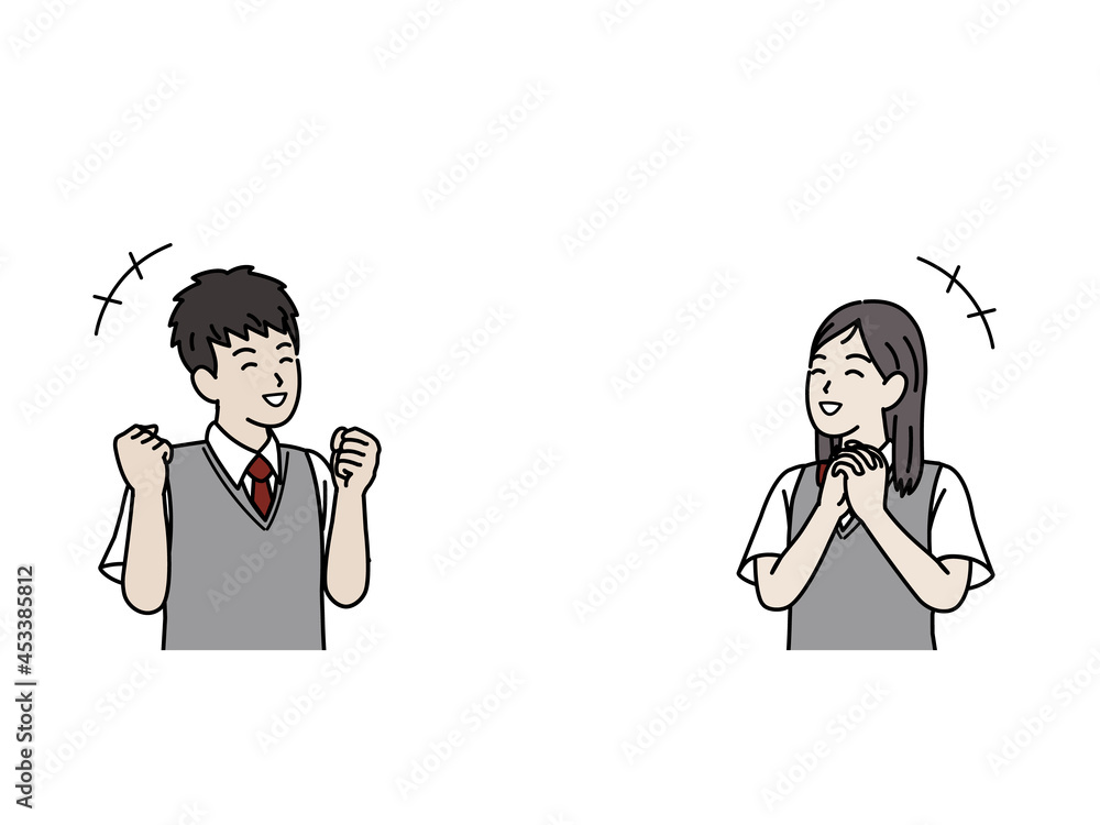 喜ぶ学生 嬉しい 笑顔 中高生 高校生 中学生 男女 コピースペース イラスト素材 Stock Vector Adobe Stock