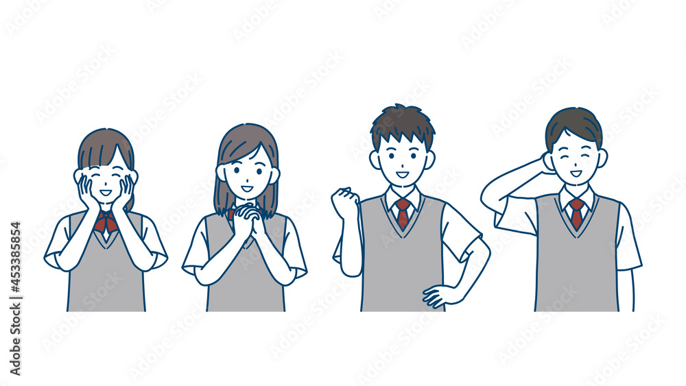 喜ぶ学生 嬉しい 笑顔 中高生 高校生 中学生 男女 友達 イラスト素材 Stock Vector Adobe Stock