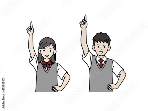 ナンバーワンを目指す学生　1位　中高生　高校生　中学生　男女　イラスト素材
