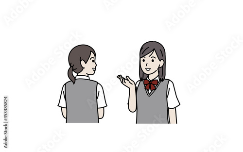 会話する　学生　話す　中高生　高校生　中学生　女の子　イラスト素材