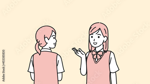 会話する　学生　話す　中高生　高校生　中学生　女の子　イラスト素材
