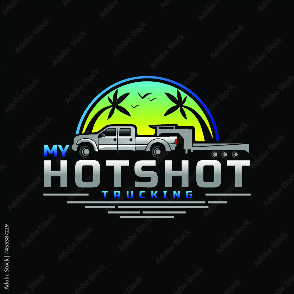 Hotshot trucking delivering beach palm logo design vector illustration ...