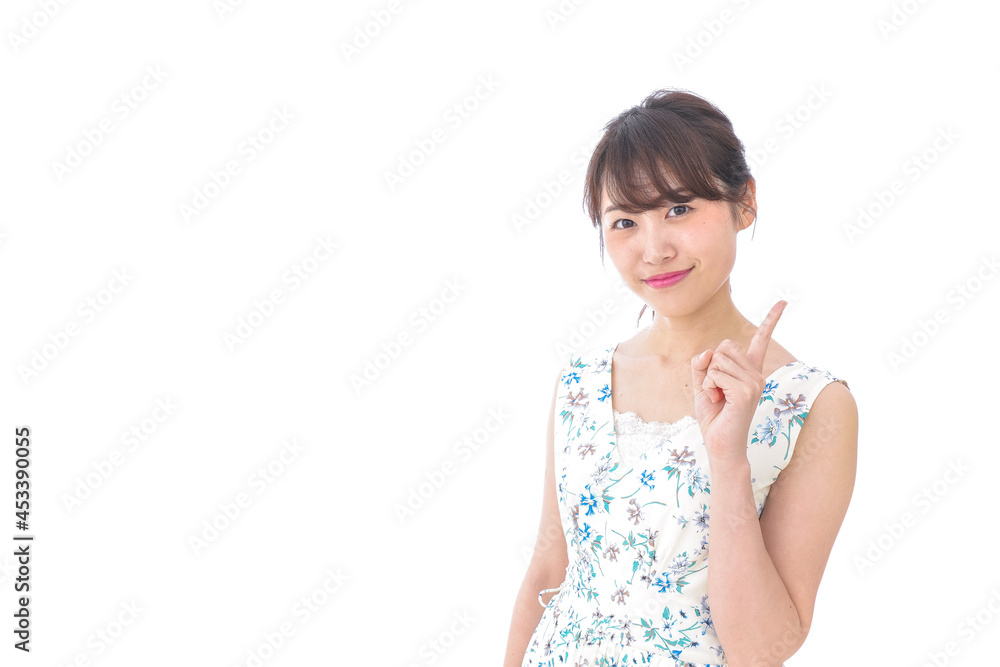 Young woman pointing