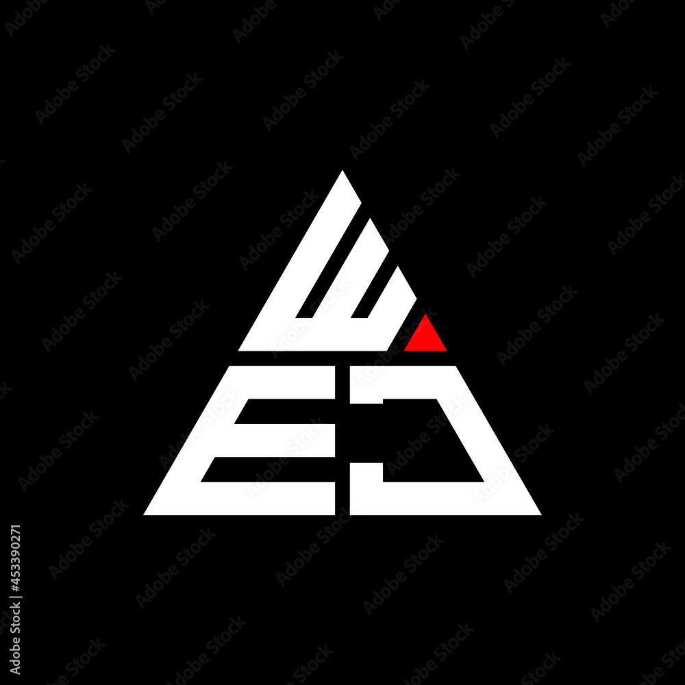 WEJ triangle letter logo design with triangle shape. WEJ triangle logo design monogram. WEJ triangle vector logo template with red color. WEJ triangular logo Simple, Elegant, and Luxurious Logo. WEJ  - obrazy, fototapety, plakaty 