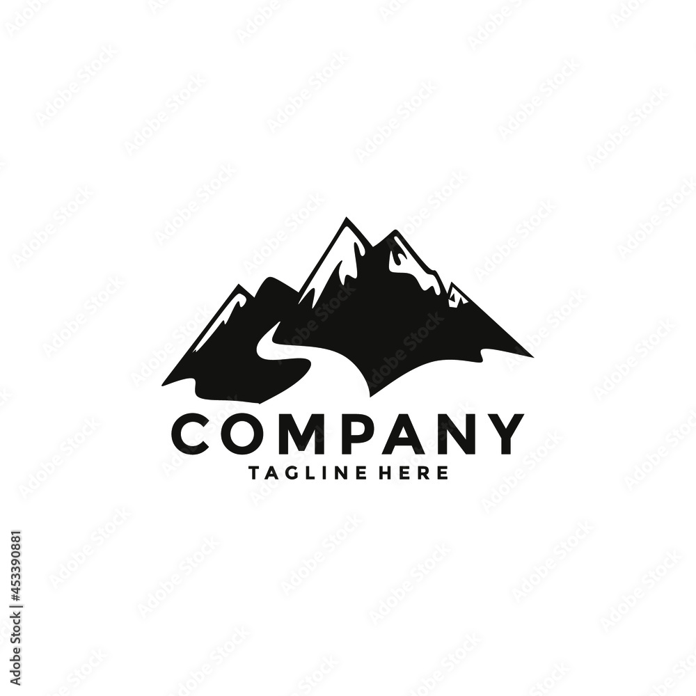 Mountain River Lanscape logo design vector illustration 