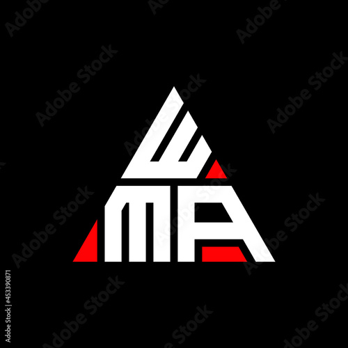 WMA triangle letter logo design with triangle shape. WMA triangle logo design monogram. WMA triangle vector logo template with red color. WMA triangular logo Simple, Elegant, and Luxurious Logo. WMA 