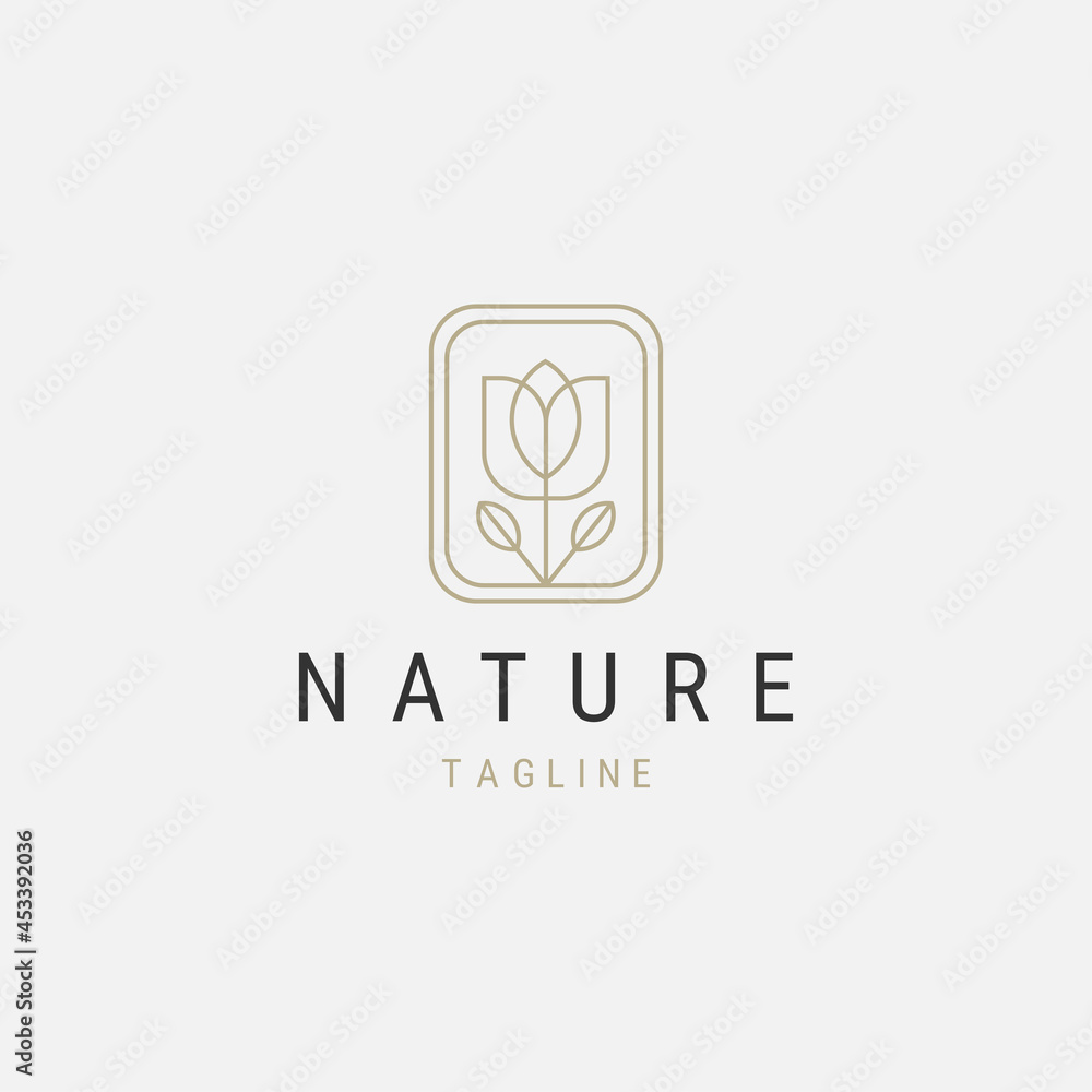 outline nature leaf logo design template