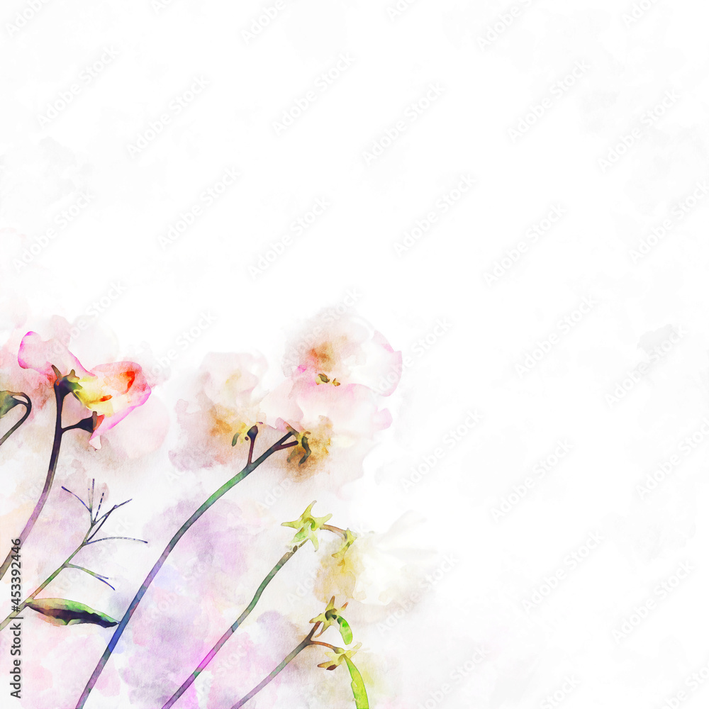 Beautiful abstract watercolor flowers and leaves illustration