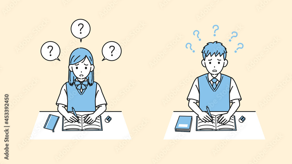 勉強や問題がわからない学生 中高生 高校生 中学生 男女 イラスト素材 Stock Vector Adobe Stock