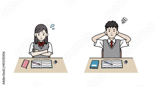 勉強がつまらない学生　授業　退屈　中高生　高校生　中学生　男女　イラスト素材