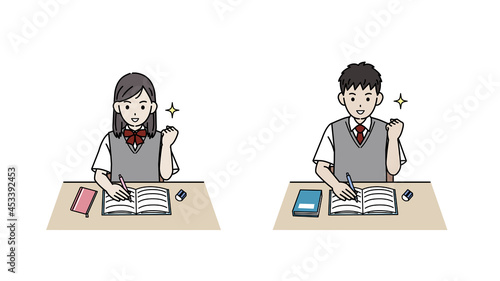 勉強する学生 やる気 授業 宿題 中高生 高校生 中学生 男女 モチベーション イラスト素材 Stock Vektorgrafik Adobe Stock