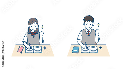 勉強する学生　やる気　授業　宿題　中高生　高校生　中学生　男女　モチベーション　イラスト素材
