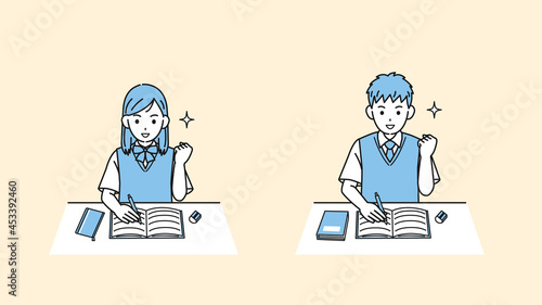 勉強する学生　やる気　授業　宿題　中高生　高校生　中学生　男女　モチベーション　イラスト素材