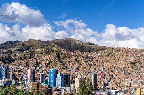 City view of La paz. La Paz is the administrative capital of Bolivia. It was built in 1548 by Spanish captain Alonso de Mendoza. photo