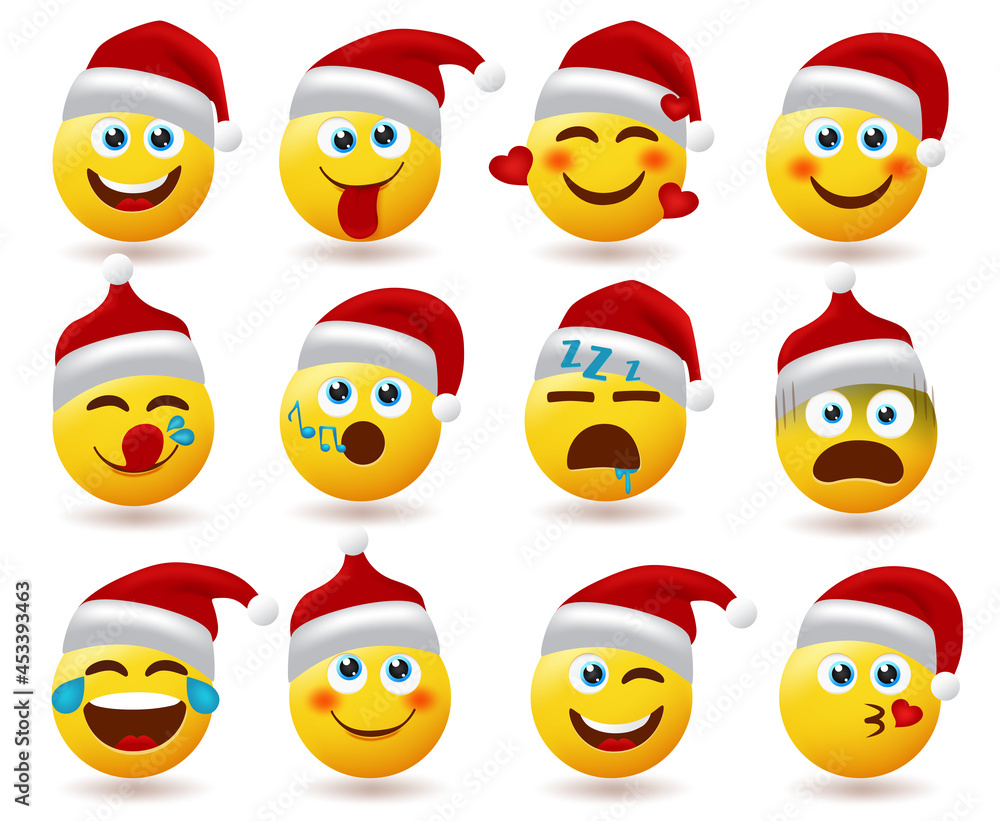 Santa claus smiley character vector set. Santa claus smileys characters in sleeping, singing and scared facial expression for holiday cartoon collection design. Vector illustration.
Santa claus smiley character vector set. Santa claus smileys characters in sleeping, singing and scared facial expression for holiday cartoon collection design. Vector illustration.