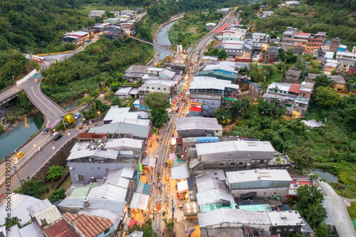 Canvas Print 台湾の九份、十份などの観光名所をドローンで空から撮影した空撮写真 Aerial photos of Jiufen, Jeofen and other tourist spots in Taiwan taken from the sky by drone
