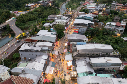 Canvas Print 台湾の九份、十份などの観光名所をドローンで空から撮影した空撮写真 Aerial photos of Jiufen, Jeofen and other tourist spots in Taiwan taken from the sky by drone