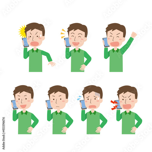 携帯電話で話す男性ポーズセット