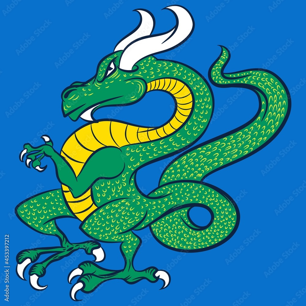 Fototapeta premium illustration green dragon and blue background
