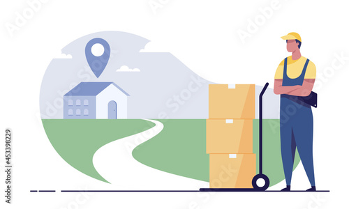 mover delivery service worker with cart.