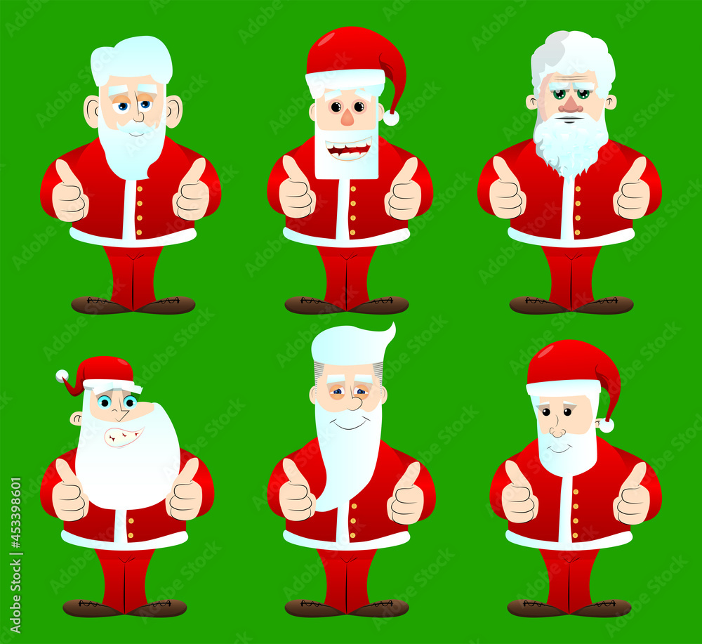 Santa Claus in his red clothes with white beard making thumbs up sign with two hands. Vector cartoon character illustration. Santa Claus in his red clothes with white beard making thumbs up sign with two hands. Vector cartoon character illustration.