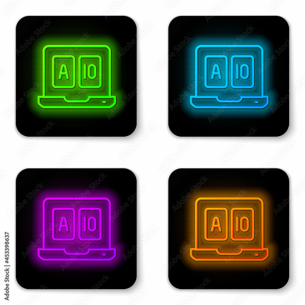 Glowing neon line Online poker table game icon isolated on white background. Online casino. Black square button. Vector Glowing neon line Online poker table game icon isolated on white background. Online casino. Black square button. Vector