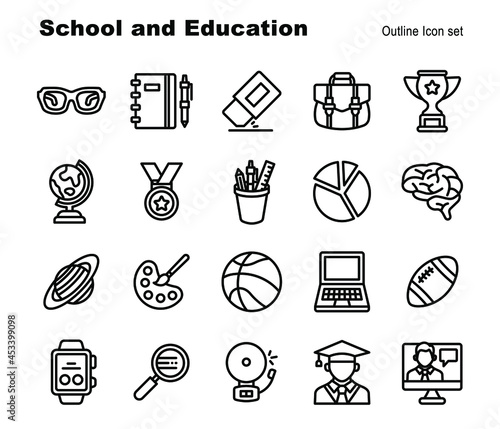 simple Set of 20 School and Education element outline icon for education