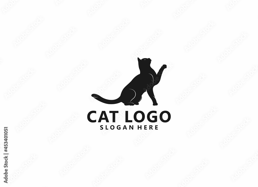 cat logo with cute cat illustration asking the owner for something