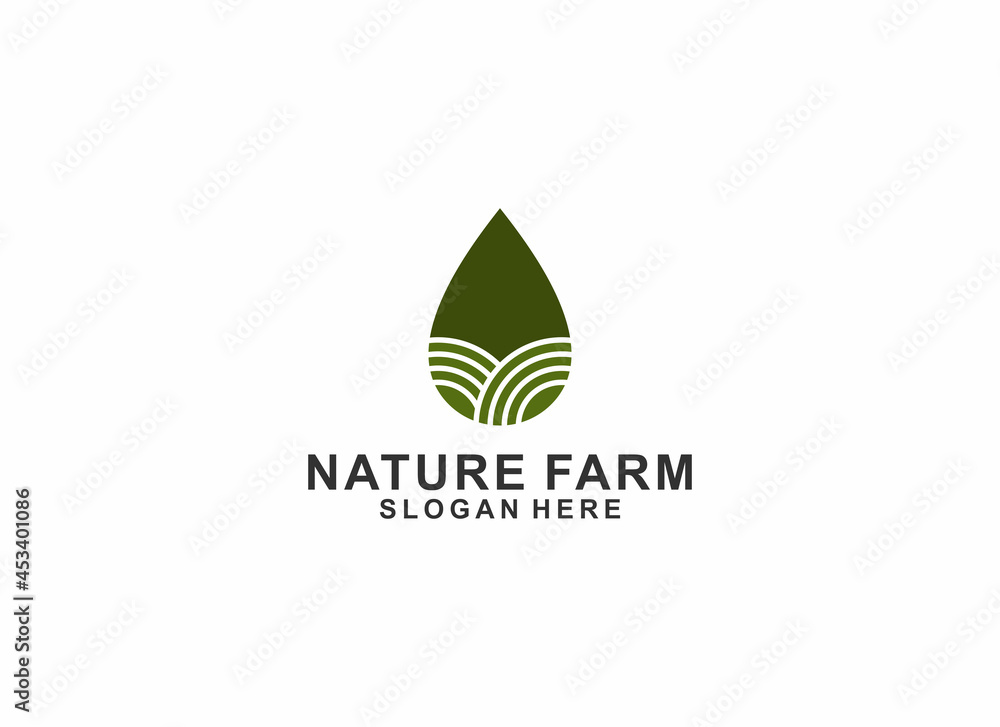 natural farm logo by combining water droplets and farmland depicting fertile farmland due to the abundance of water resources natural farm logo by combining water droplets and farmland depicting fertile farmland due to the abundance of water resources