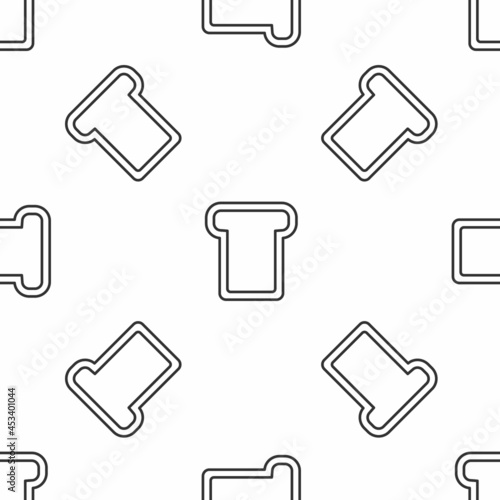 Grey line Bread toast for sandwich piece of roasted crouton icon isolated seamless pattern on white background. Lunch, dinner, breakfast snack. Vector