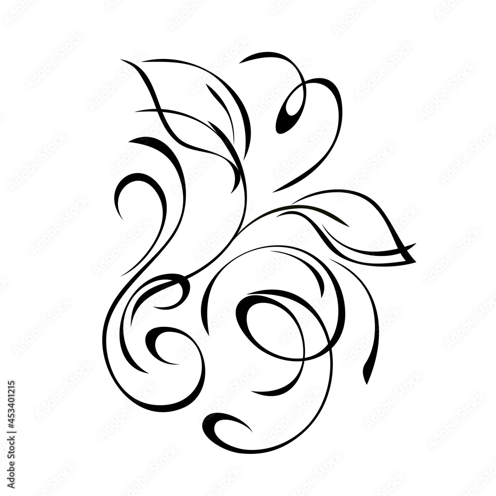 ornament 1949. unique decorative element with stylized leaves and curls in black lines on a white background ornament 1949. unique decorative element with stylized leaves and curls in black lines on a white background