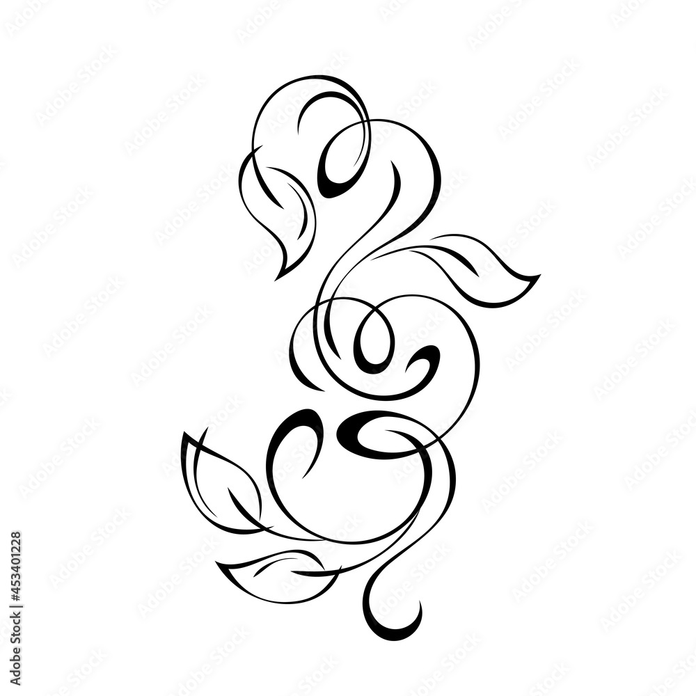 ornament 1950. unique decorative element with stylized leaves and curls in black lines on a white background ornament 1950. unique decorative element with stylized leaves and curls in black lines on a white background
