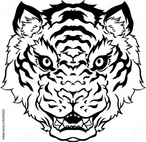 虎の顔のラインアート