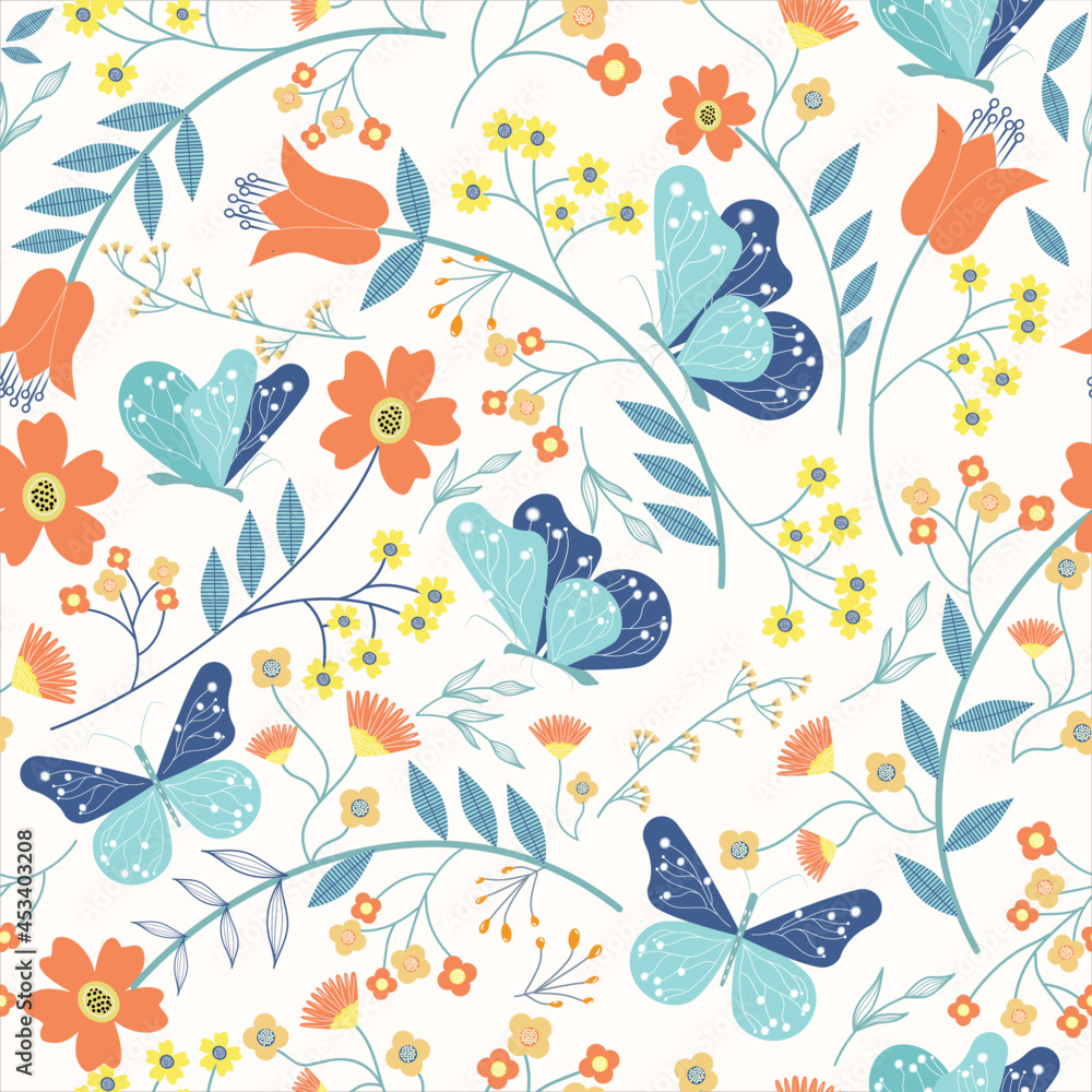 Fototapeta premium seamless pattern with Floral and butterfly 