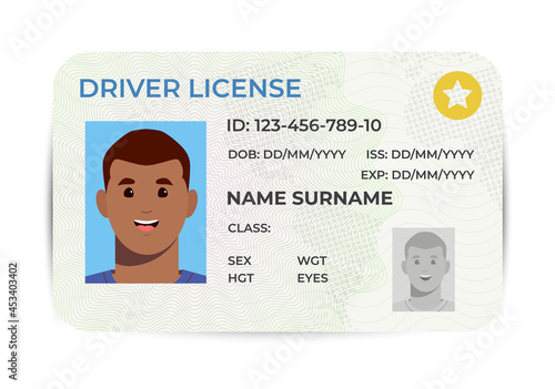 Drivers License. A plastic identity card. Vector flat illustration of the template.
