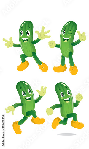 set of cucumber mascot on funny cartoon character 
